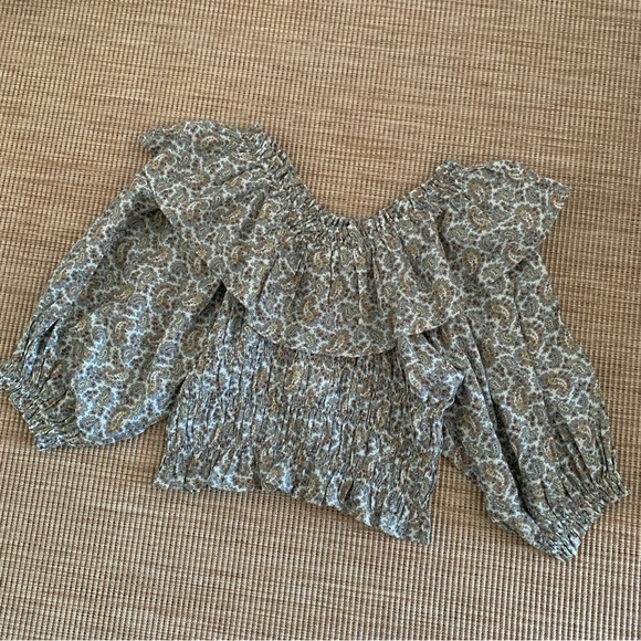 NWT Doen Luce Cotton Ruffle Off Shoulder Crop Blouse Top Cream Tisbury Paisley - Picture 8 of 13